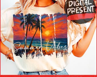 Summer Vibes PNG, Retro Summer Png, Beach Scene Sublimation PNG, Summer Sublimation Designs, Summer Shirt Png, Brushstroke Summer Png