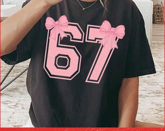 Funny Six Seven Meme Coquette Bow Girls PNG, Number 67 Svg Png