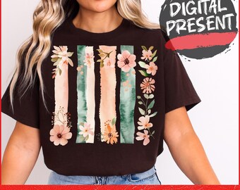 Boho Wildflowers PNG, Floral Brushstroke Png, Spring Floral Png, Retro Summer Png, Mama Flowers Png, Boho Floral Sublimation DTF, Botanical
