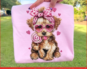 Dog Valentines Day Goldendoodle PNG, Dog Heart Faux Yarn Png, Sublimation Shirt Design Pink Dog Trendy Valentine Png