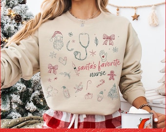 Santas Favorite Nurse PNG, Holiday Nurse Christmas Shirt Design, Medical Healthcare Sublimation, Merry Nurse Stethoscope Download
