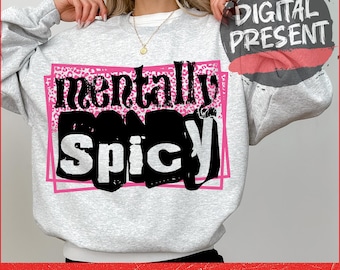 Mentally Spicy Snarky PNG Sarcastic Funny Mental health Png Retro Checkered Trendy Womens Leopard Print Sarcasm Sassy Funny Mom Png ORIGINAL