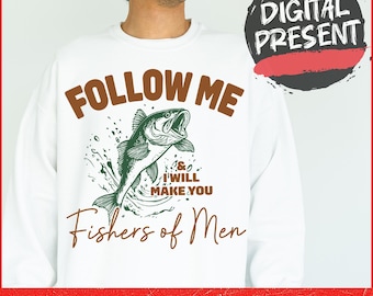 Projekt bluzy z kapturem Fishers of Men svg, Retro chrześcijańska sublimacja, męska koszula biblijna w stylu vintage PNG, Minimalistyczny chrześcijański tata png, zastosowanie komercyjne
