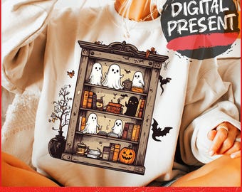 Retro Halloween-boekenplank png, Boe-spookleesboek png, leuke Halloween png, Halloween-boek png, ontwerp Halloween-sublimatie, bibliotheek png