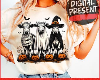 Halloween Cow PNG, Ghost Cow Png, Halloween Shirt, Autumn Png, Spooky Cow Png, Cow Halloween Sublimation Design, Witch Cow Shirt Png