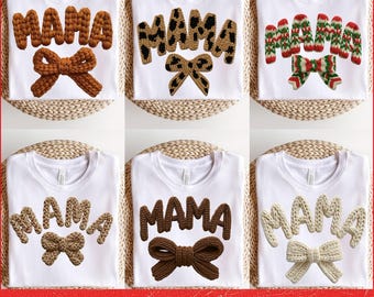 Coquette Mama PNG Bundle, 6 Trendy Latch Hook Yarn Faux Style Cozy Knitted Mom Handmade Tufted Sublimation Christmas Thanksgiving Designs