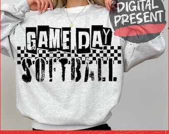 Game Day Softball PNG Retro Softball Game day design Trendy Softball team Retro Checkered Softball Distressed Png Softball season ORIGINAL