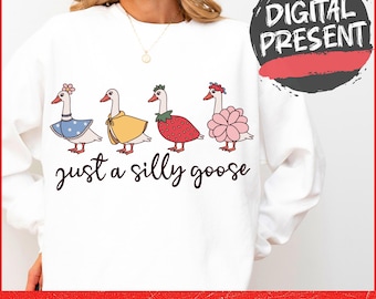 Just A Silly Goose PNG, Trending Goose Design Digital Download, Cute Retro Goose Family, Funny Goose Clip art