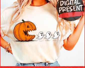 Spooky Season Halloween PNG: Pumpkin Chasing Ghost Shirt, Digital Download