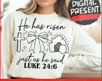 He Has Risen Svg Png, Luke 24:6 Svg Png, Easter Christian Png, Easter Bible Verse Png, Easter Coquette Png, Easter Png, Retro Easter Day Png
