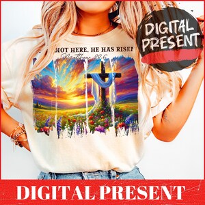 Lui è risorto Png Wildflower Png, Primavera Pasqua Pennellata PNG, Estetica Boho DTF Trasferimenti Pasqua Cristiana Gesù