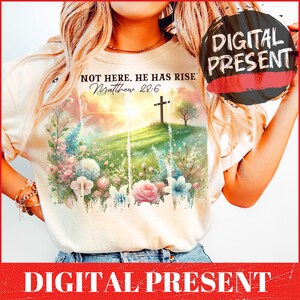 Lui è risorto PNG Wildflower Png Primavera Pasqua Sublimazione Disegni Pennellate PNG Estetica Boho DTF Trasferimenti Pasqua Cristiano Gesù