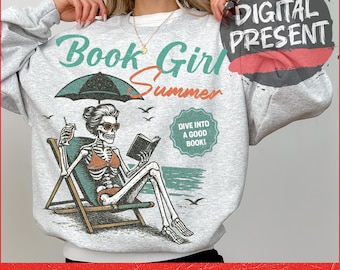 Book Girl Summer PNG SVG, Trendy Bookish Design, Sarcastic Reading Clipart, Adult Humor Sublimation, Aesthetic Summer Beach Vibes