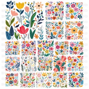 Paquete de 20 flores abstractas png, flores danesas png, flores retro png, flores boho png, flores florales png, flores boho png, flores maravillosas png