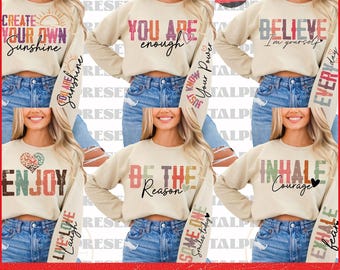 Colorful Motivational Sleeve SVG PNG bundle, Positive Affirmation svg, Self Love Svg, Encouraging Quotes Shirt svg, Sleeve Design Svg, Png