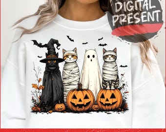 Black Cat Pumpkin PNG: Retro Halloween Clipart (Digital Download)