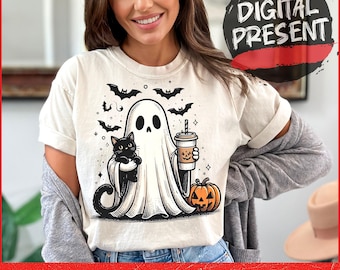 Pumpkin Spice Ghost PNG: Halloween Cat Clipart