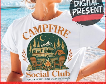 Kemping PNG Sublimacja, Ognisko Klub Społeczny PNG, Kemping Clipart, Letnie Wzory PNG, Modny Estetyczny Projekt Koszulki Nadruk Sublimacja