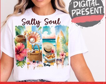 Summer Salty Soul png, Preppy Beach png, Beach vibes Brushstroke Png, Aesthetic Summer png, Trendy Summer Png, Funny Sarcastic png