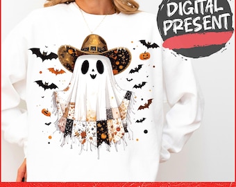 Halloween Cowboy Ghost Png, Western Halloween Ghost Sublimation, Howdy Halloween Png, Cowboy Ghost Boo Png, Spooky Rustic Digital Download