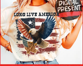 Long Live America Sublimation Design PNG Digital Download skull png Eagle Man USA Flag 4th of July Independence Day Patriotic Rock Band