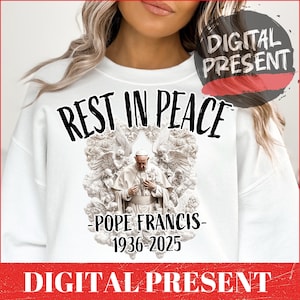 Descanse em paz, Papa Francisco PNG - 1936-2025, Design de homenagem ao Papa com cruz, PNG religioso, Design de camisa católica, PNG memorial ao Papa