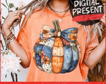 Pumpkin Blue Denim png, Fall Pumpkin Png, Patchwork Spooky Pumpkin Png, Retro Halloween Blue Denim Pumpkin Png, Autumn png Fall Girly png