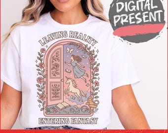 Leaving Reality Entering Fiction Png, Vintage Retro Funny Bookish Book Lover Woman Reading Quotes PNG Shirts, Sublimation Design