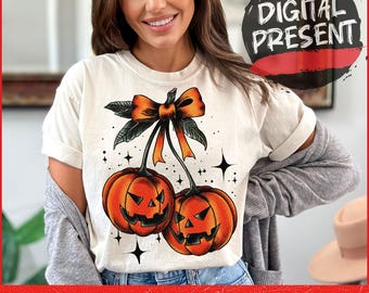 Kürbis Kirschen Png, Herbst Girly Png, Vintage Halloween Kürbis Png, Herbst Kürbis Png, Boho Kürbis Coquette Png, Retro Herbst Kürbis Png