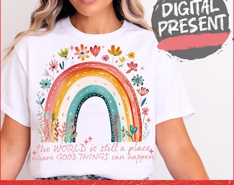 Positive boho floral quote png, flowers png, peace png, inspirational png, kindness png, t shirt png, sublimation design, rainbow png, brush