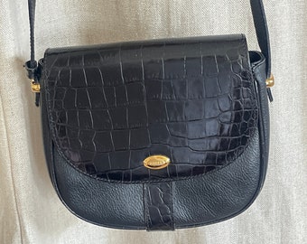 Bally B Logo Boston Style Leather Bag Black Brown Designer Luxury