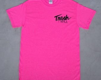 Das Original- Logo-T-Shirt, Rosa und Schwarz, Siebdruck, Logo-Design, Streetwear, Rundhals-T-Shirt, handgemacht, Neon-Pink-Shirt