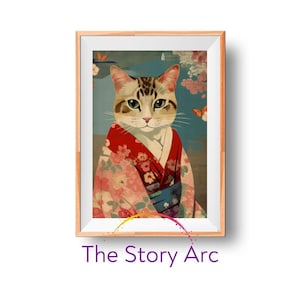 Japanese Cat in Floral Kimono Printable Wall Art | Serene Scenery Decor | Downloadable Digital Art for Stylish Interiors