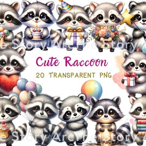 Clipart raton laveur mignon, fête de raton laveur PNG, bébé raton laveur, téléchargement numérique par sublimation, invitation, fabrication de cartes, scrapbooking, autocollant, travaux manuels