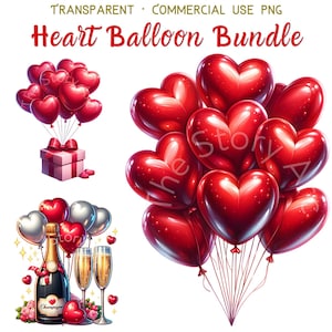 Coeur ballon PNG, Clipart Saint-Valentin, téléchargement numérique pour la fabrication de cartes Scrapbooking Invitation Junk Journal Sticker Sublimation Design