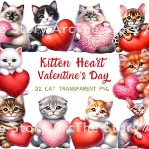 Clipart chaton, 22 mignon chaton PNG, chaton amour coeur Saint-Valentin, sublimation de chat, téléchargement numérique, journal de scrapbooking, travaux manuels en papier