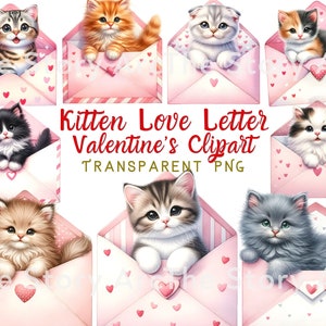 Imágenes prediseñadas de gatito para el día de San Valentín, 19 cartas de amor de gatito, lindo gato PNG, diseño de sublimación de San Valentín, descarga instantánea de manualidades digitales imprimibles