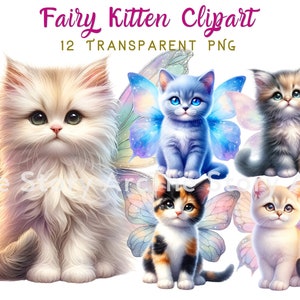 Clipart de gatinho fada, 12 PNG fofos de gatinhos, Clipart de gato fada, Gato com asas de fada, Download digital de gatinho fada para sublimação, Artesanato