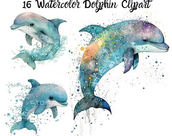 Watercolor Dolphin Clipart, Marine Life Art (Digital Download), Under the Sea Scrapbooking Crafts