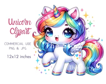 Aquarell Einhorn Clipart, Baby Einhorn, Regenbogen Einhorn, digitaler Download, Sublimation kommerzielle Nutzung druckbare Einhorn Kunst, Papiermodelle