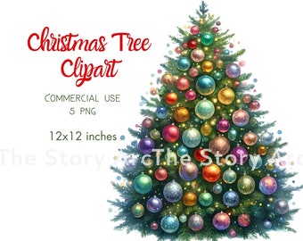 Watercolor Christmas Tree Clipart, Holiday PNG (Digital Download)