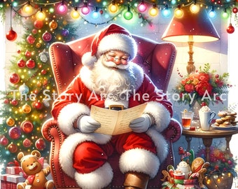 Jultomten Jul Clipart JPG, Digital Nedladdning, Scrapbooking Inbjudan Junk Journal Hantverk, Kommersiellt Bruk
