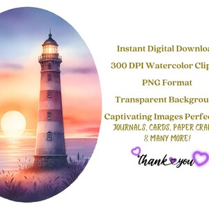 Lighthouse Clipart, 16 High Quality Watercolor Clipart, Lighthouse PNG, Nautical Clipart, Digital Download, Junk Journal, Scrapbook, Crafts