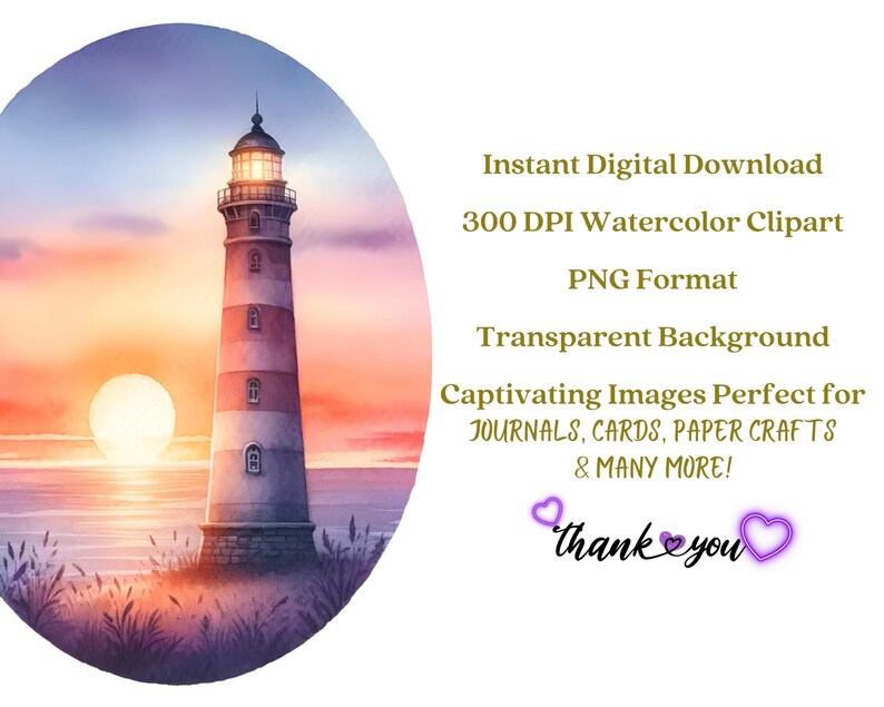 Lighthouse Clipart, 16 High Quality Watercolor Clipart, Lighthouse PNG, Nautical Clipart, Digital Download, Junk Journal, Scrapbook, Crafts