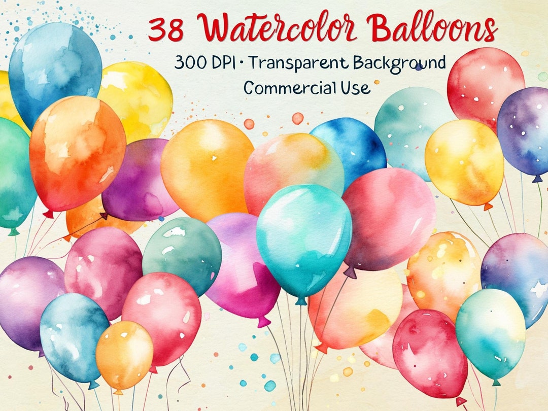 38 Watercolor Balloons Clipart PNG, Birthday Clipart, Card Making ...