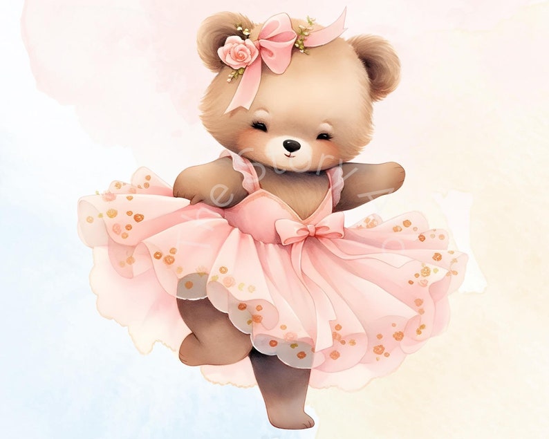 Teddy Bear Ballerina Clipart, Cute Ballet Bears PNG (digital Download ...