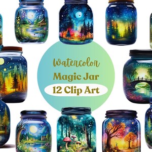 Watercolor Magic Jar Clipart, 12 Magical Jars, Jar PNG, Watercolor clipart, Instant Download, Scrapbooking, Junk Journal, Paper crafts