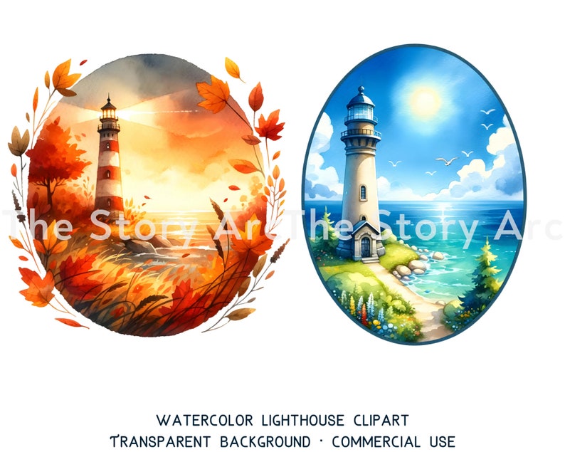 Lighthouse Clipart, 16 High Quality Watercolor Clipart, Lighthouse PNG, Nautical Clipart, Digital Download, Junk Journal, Scrapbook, Crafts