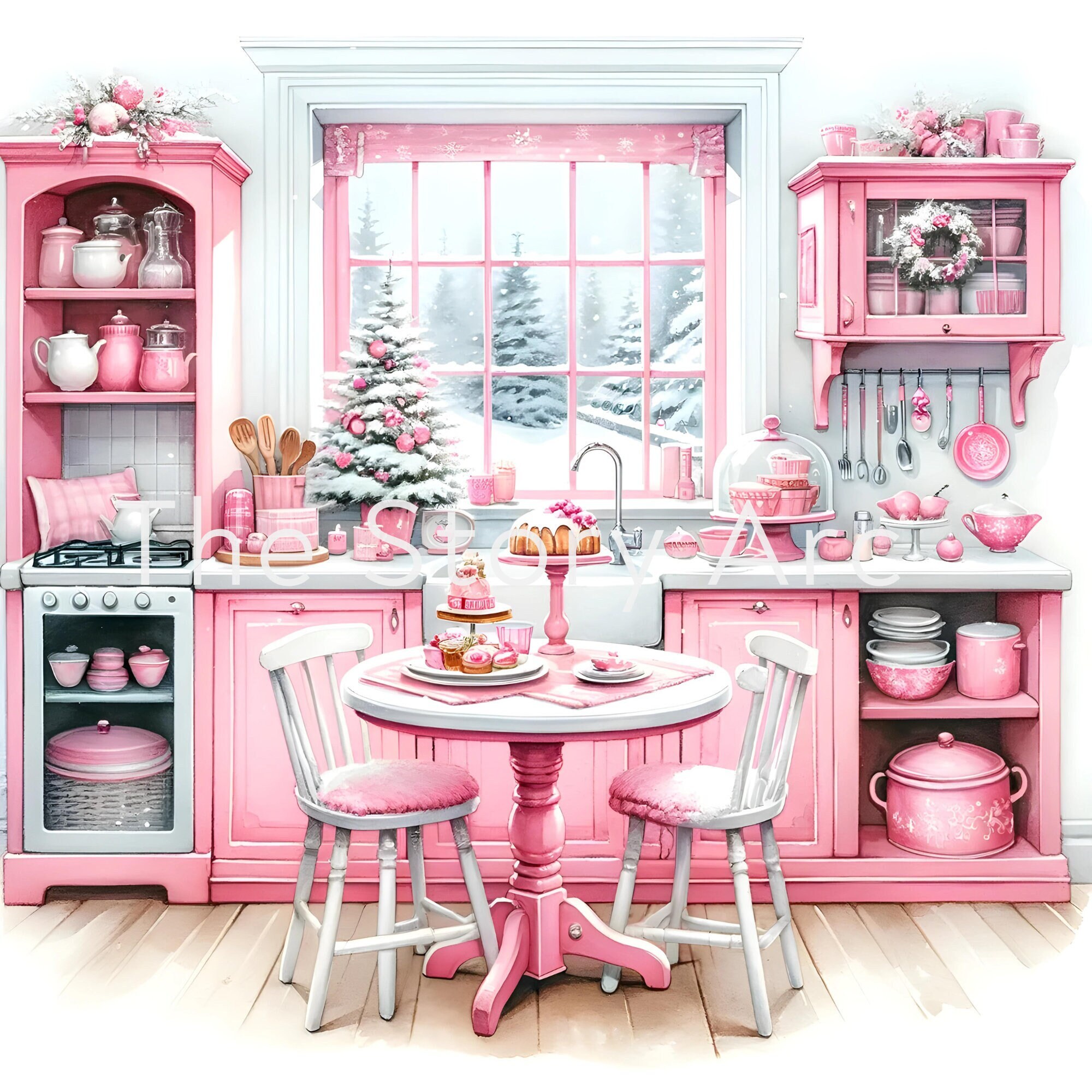 Pink Christmas Clipart Pink Kitchen Pink Holiday Decor Pink - Etsy
