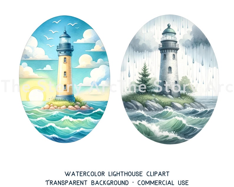 Lighthouse Clipart, 16 High Quality Watercolor Clipart, Lighthouse PNG, Nautical Clipart, Digital Download, Junk Journal, Scrapbook, Crafts